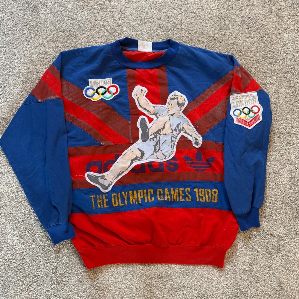 Vintage Adidas London Olympic Games 1908 1948 Patchwork Sweatshirt Blue Red L